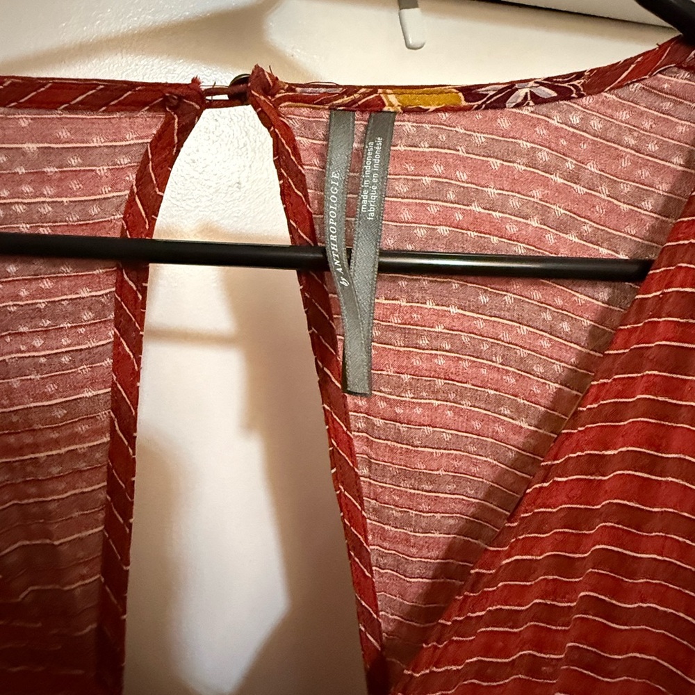 Anthropologie Rust Red bolo Floral open back long sleeved Jumpsuit - Picture 9 of 11